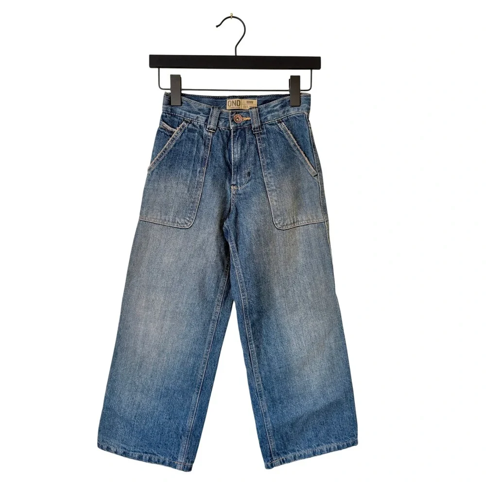Y2K Old Navy Denim Kids Flannel Lined Wide Leg Utility Carpenter Jeans 10